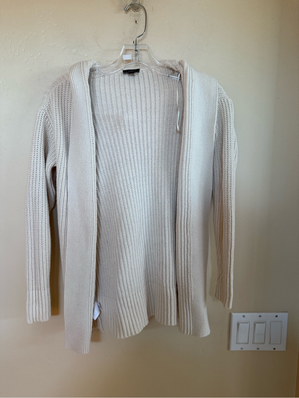 Ann Taylor Cream Open-Front Knit Cardigan XSP